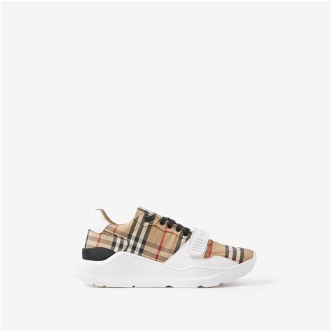 burberry check quilted leather sneaker|Check and Leather Sneakers in Archive beige.